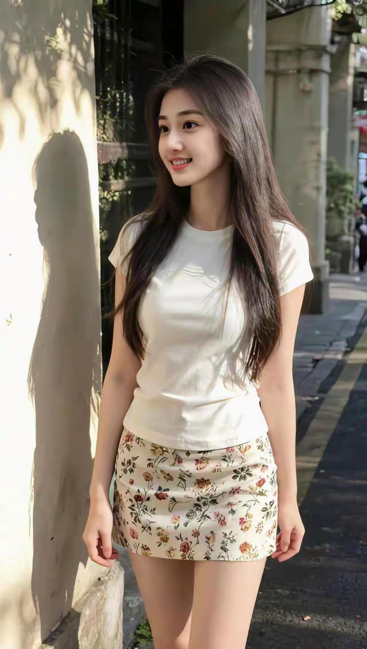 一件简单的白T，一条碎花短裙，和这个季节的温柔撞个满怀。今日份的惬意，是街角的光