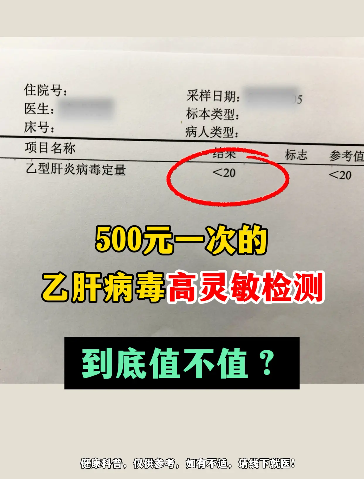 “医生，这病毒查一次要 500 多，太贵了！和平时的有啥区别？” 今天...