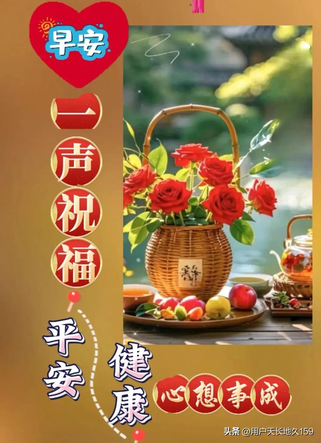 岁月匆匆又一天，
清晨祝福送身边；
千言万语汇一句，
健康平安每一天。