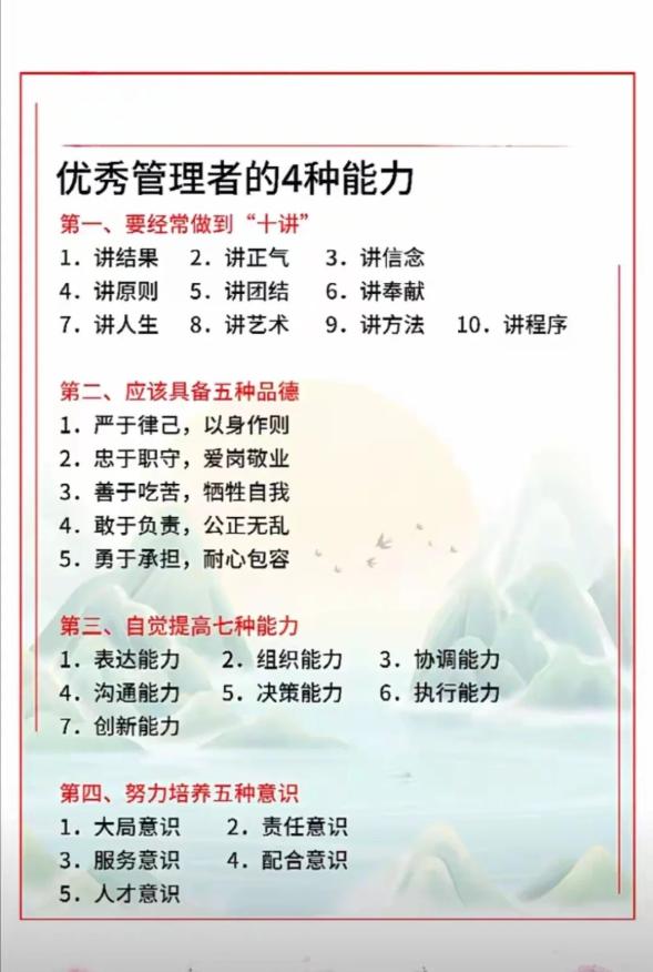 优秀管理者的4种能力 
总裁学对课首选世华课
