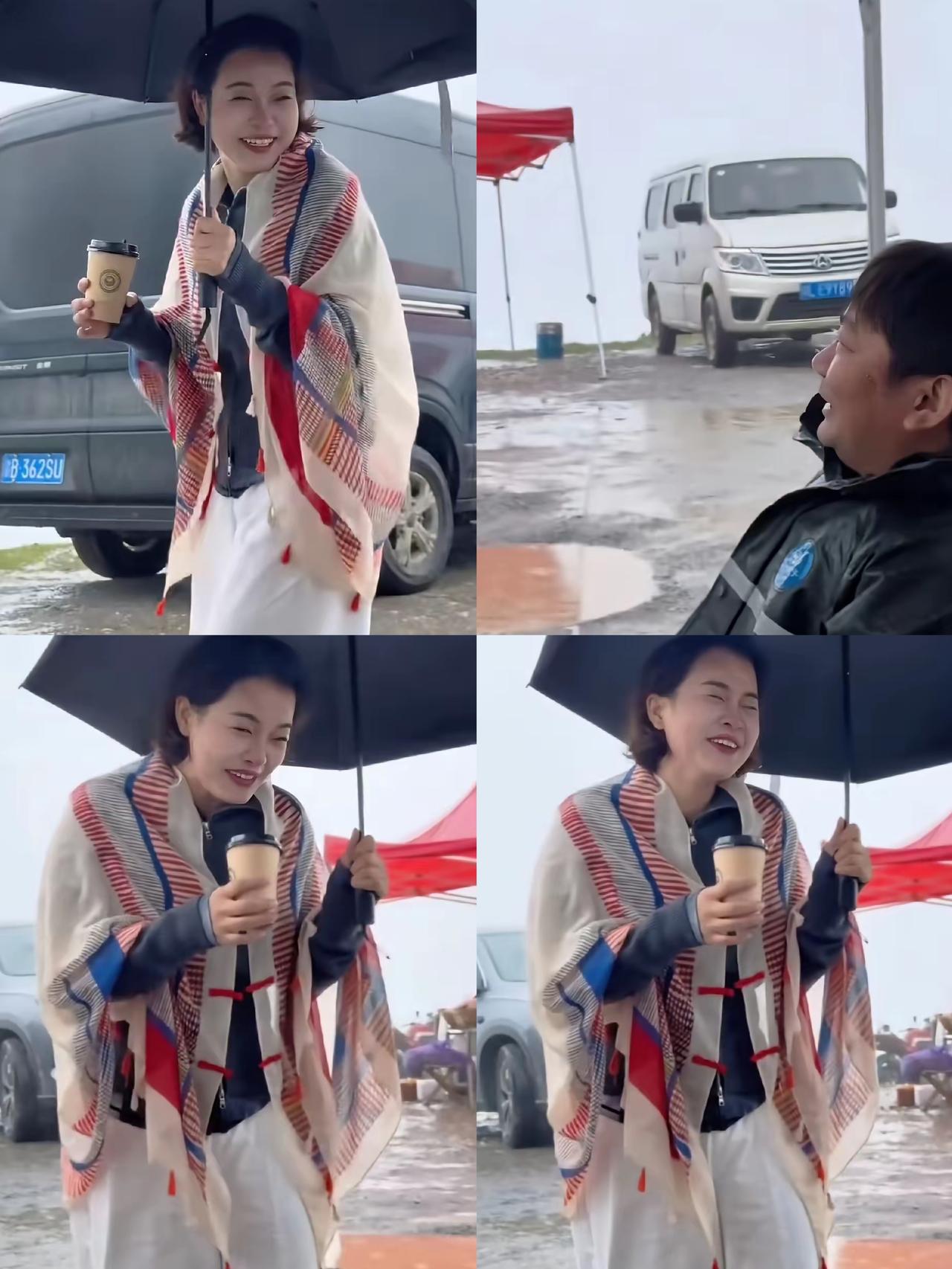 张雪静坐凝望，满眼温柔落在撑伞递咖啡的星姐身上，这帧安静画面，藏着最动人的人间圆