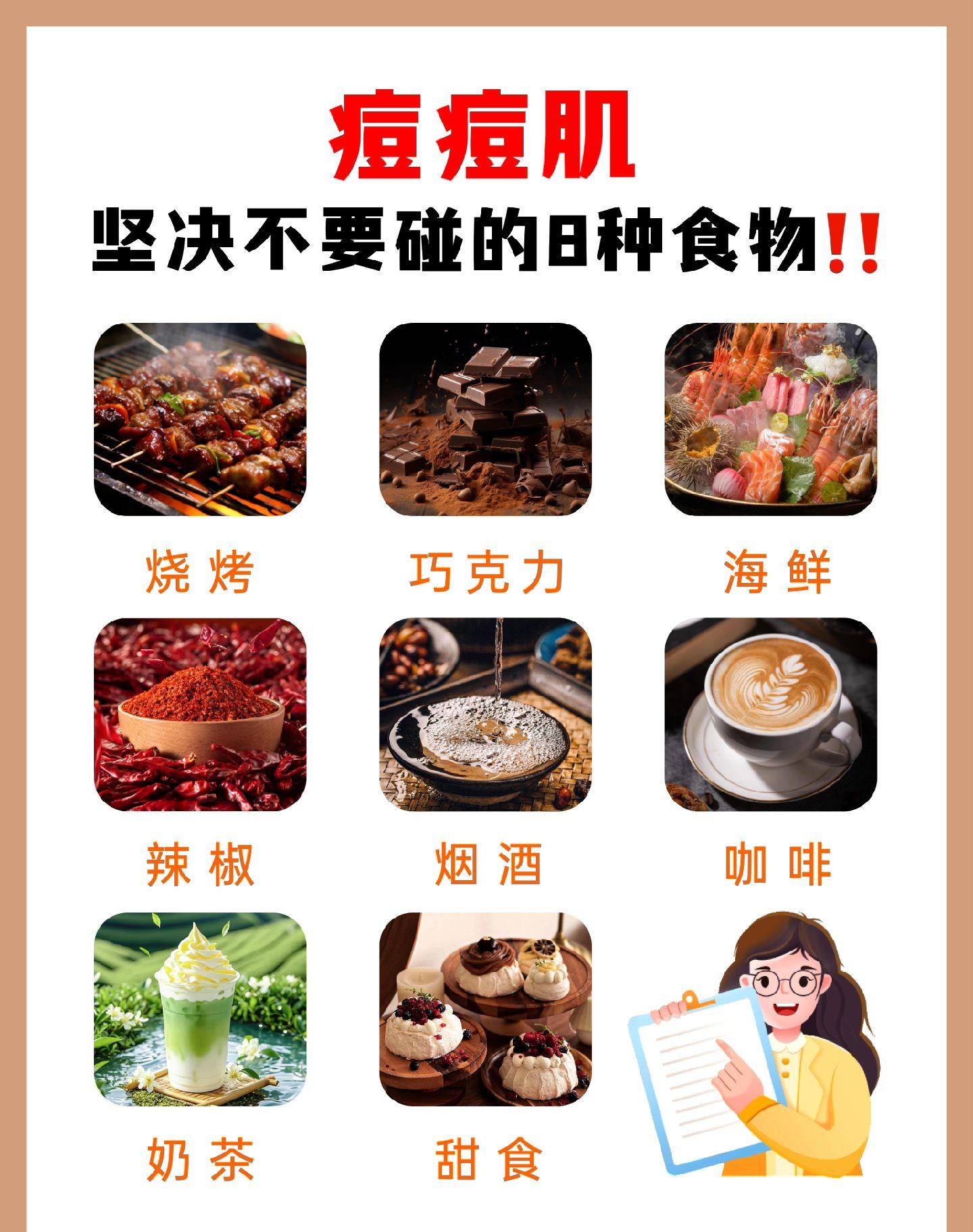 长痘忌口很重要!这些食物千万要少吃。不同位置长痘拯救痘痘