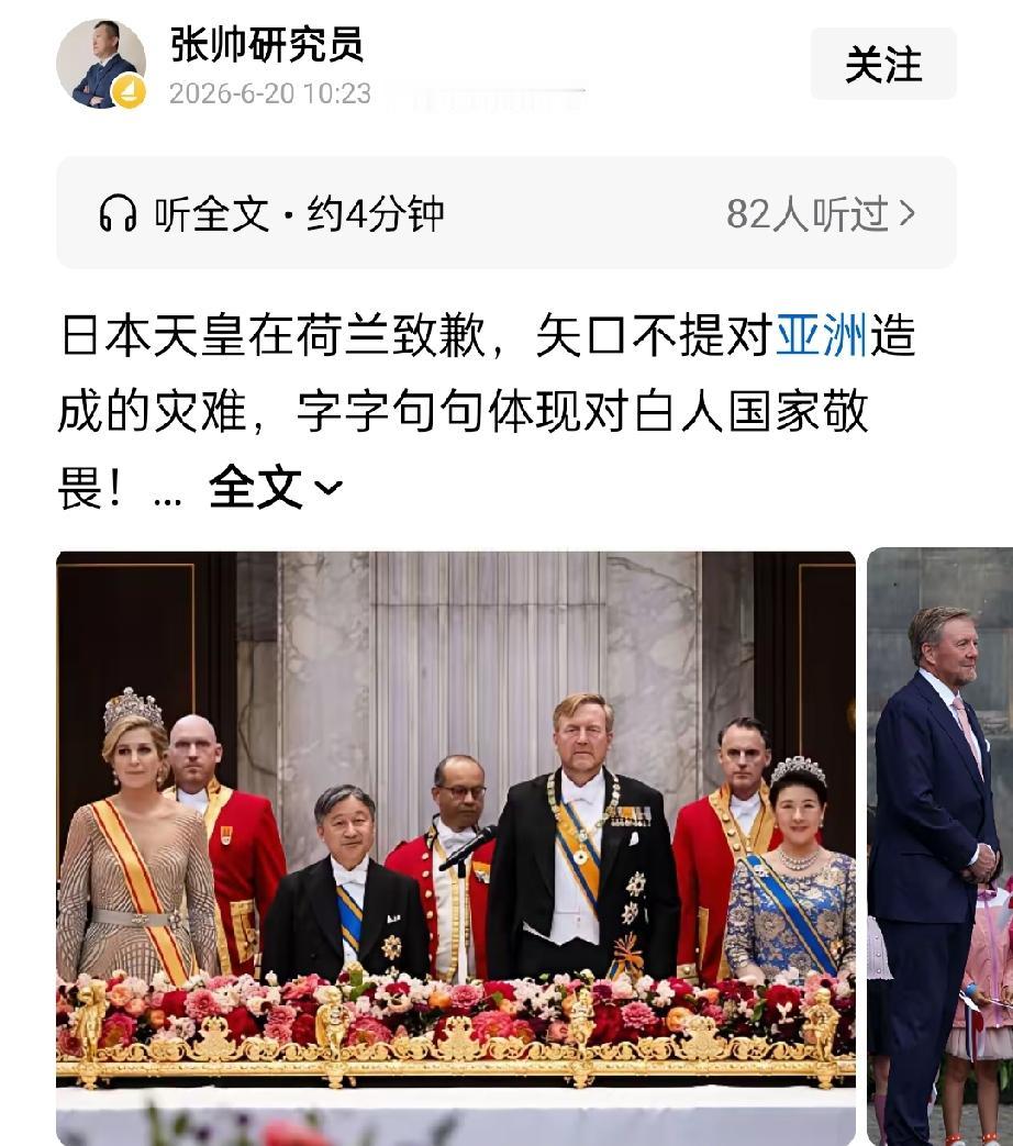 倭王就二战时期日军进攻荷属东印度正式向荷兰道歉，但指字不提中国、朝鲜等受其侵略最
