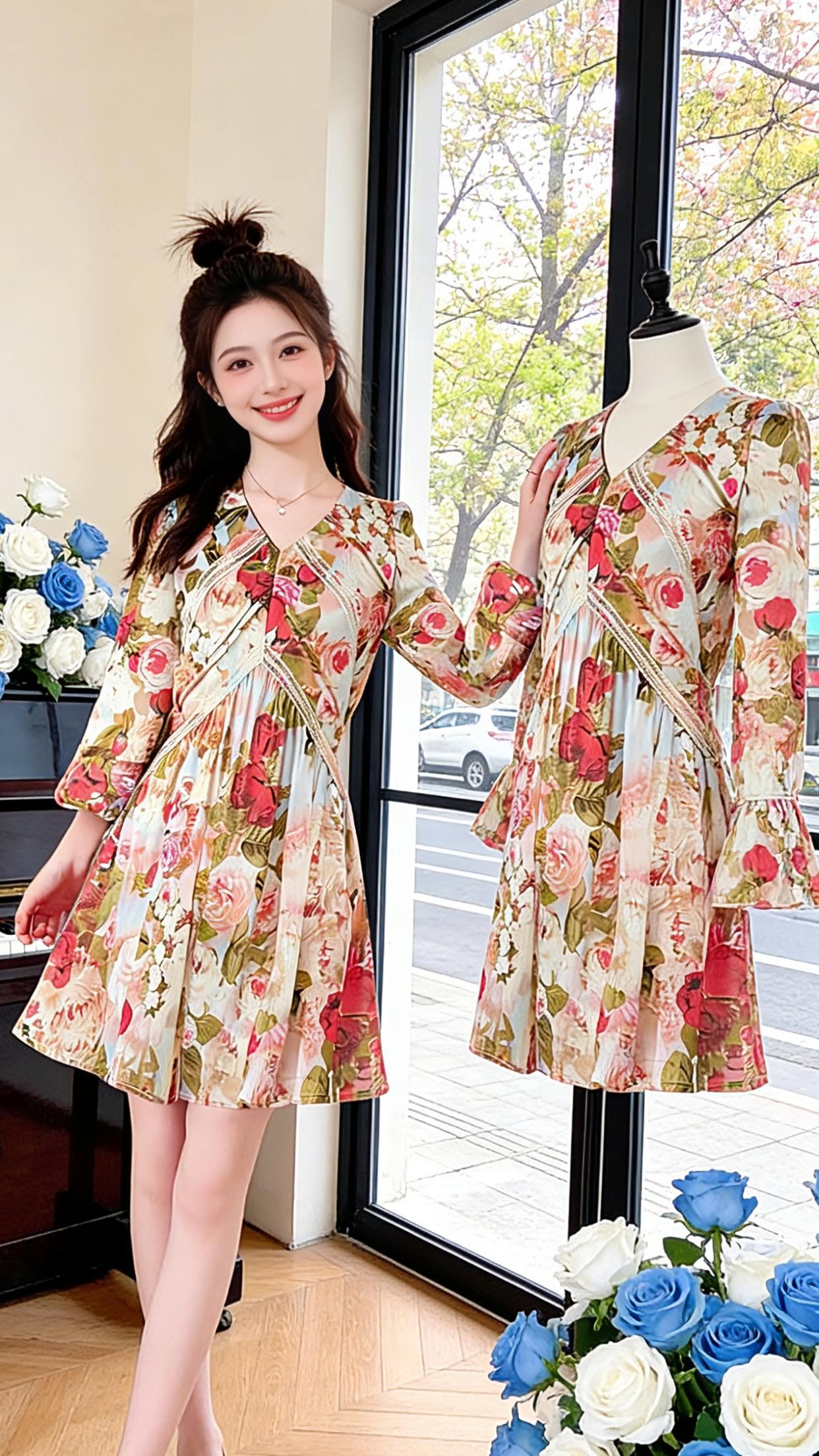 谁懂啊！这条法式印花裙，把春日浪漫焊在了身上。室内穿搭温柔精致，草坪花海元气灵动