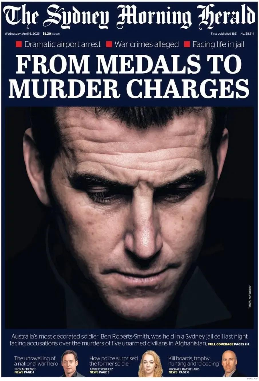 属于澳大利亚国家的“丑闻”。
《悉尼先驱晨报》头版报道称，从奖牌到谋杀指控。
 