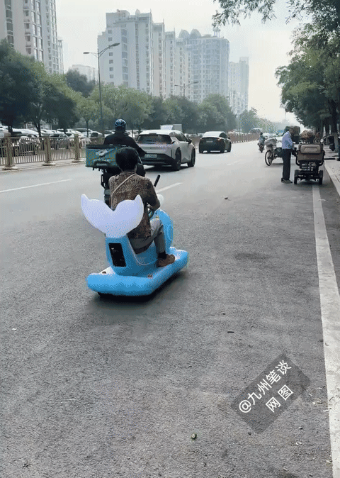 大妈大爷还是大妈大爷，年龄虽然大了，但实力还在。大妈都开摇摇车上路了。比电动车、