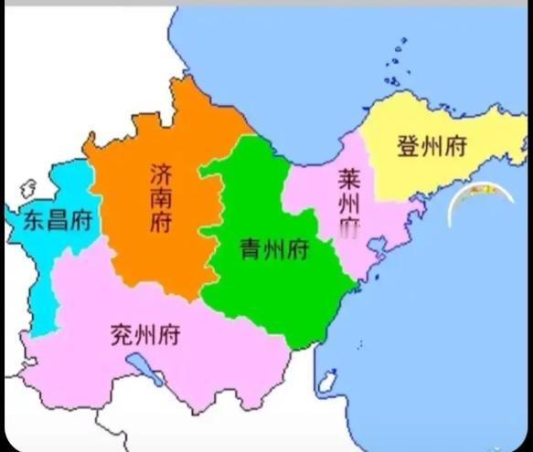 看着地图学历史（2）
明朝（1582年  ）山东地图：设6个府，行政中心（即省府