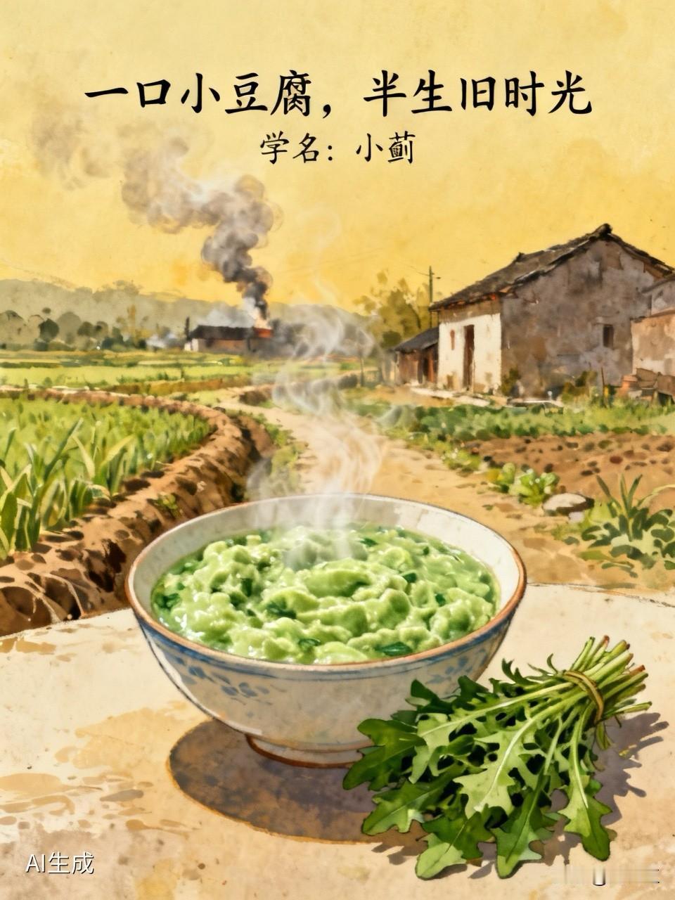 【七七毛小豆腐，半生旧时光】

热气袅袅升腾，一碗色泽鲜绿、绵软细腻的七七毛小豆