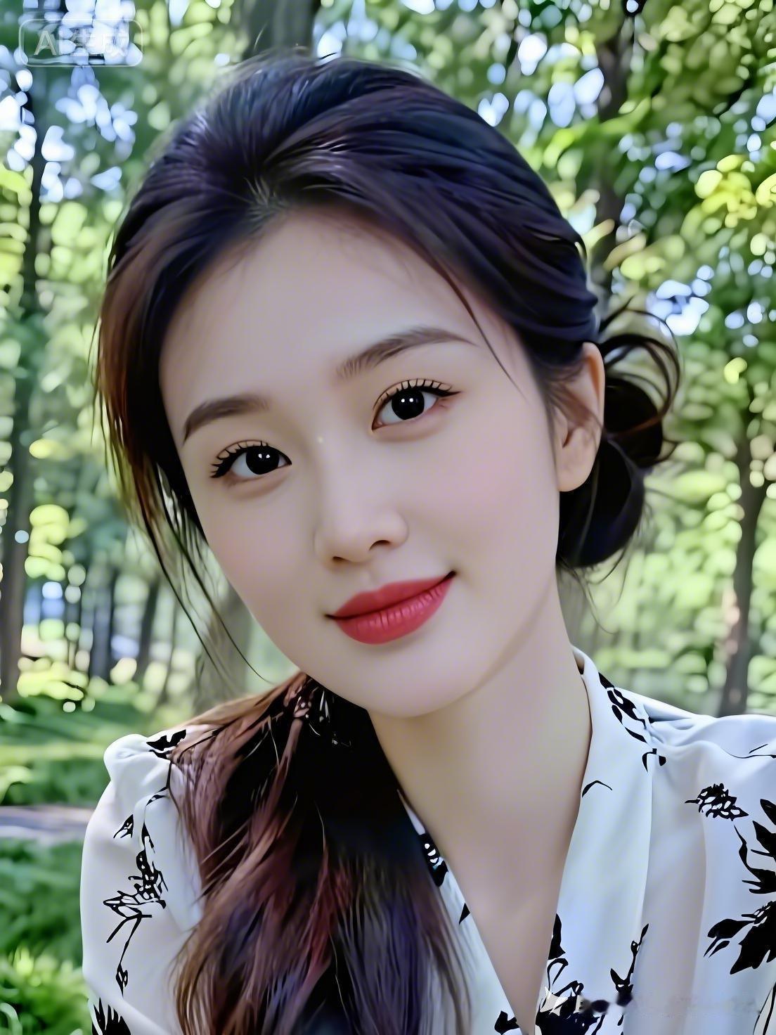 绿意盈盈的午后，她笑眼弯弯，如林间清风，温柔又治愈，美得让人心动不已。