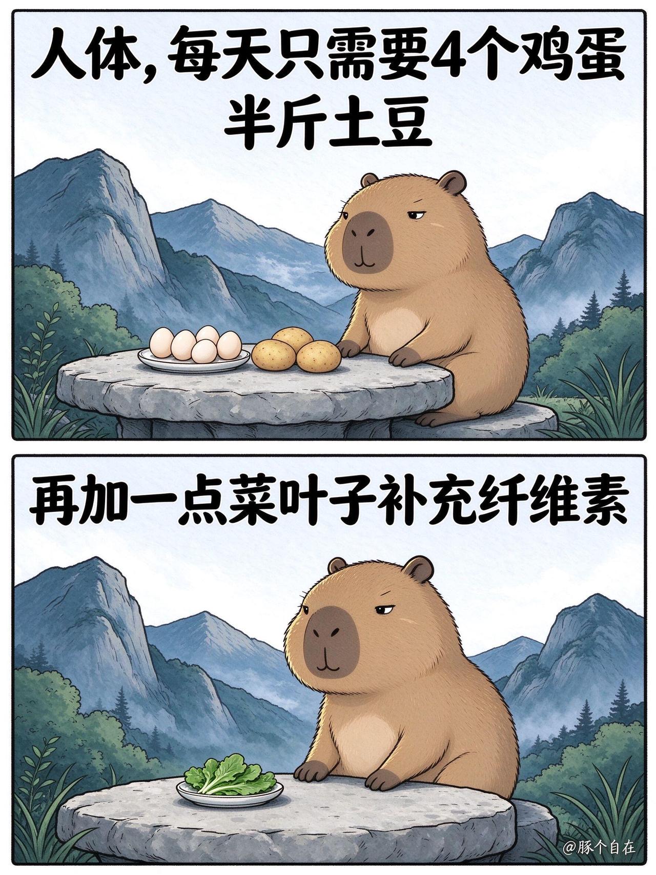 根本不需要焦虑，有吃的有喝的，很简单，就是平静和看淡！
吃的简单，营养够就行，越