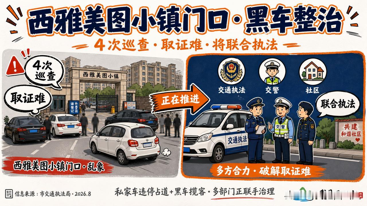 西雅美图小镇门口黑车和违停的问题，官方终于有了明确的回复。

    市交通运输