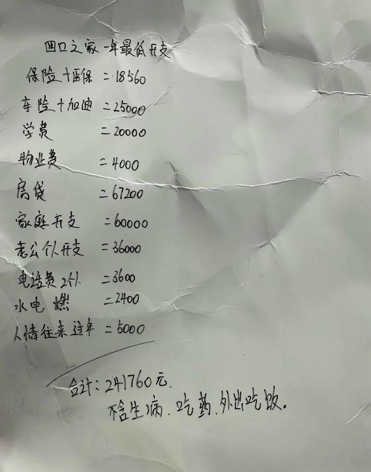 嘉兴一家四口一年低消要多少？没有旅游，没有娱乐支出，仅覆盖基本生活开支，一年需要