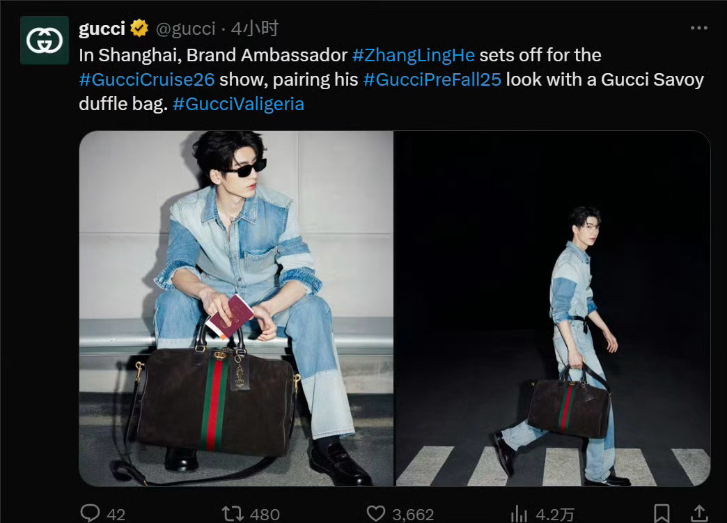 Gucci意大利佛罗伦萨大秀✨海外社交媒体官方黑X率先认领出发大片三张中国面孔：