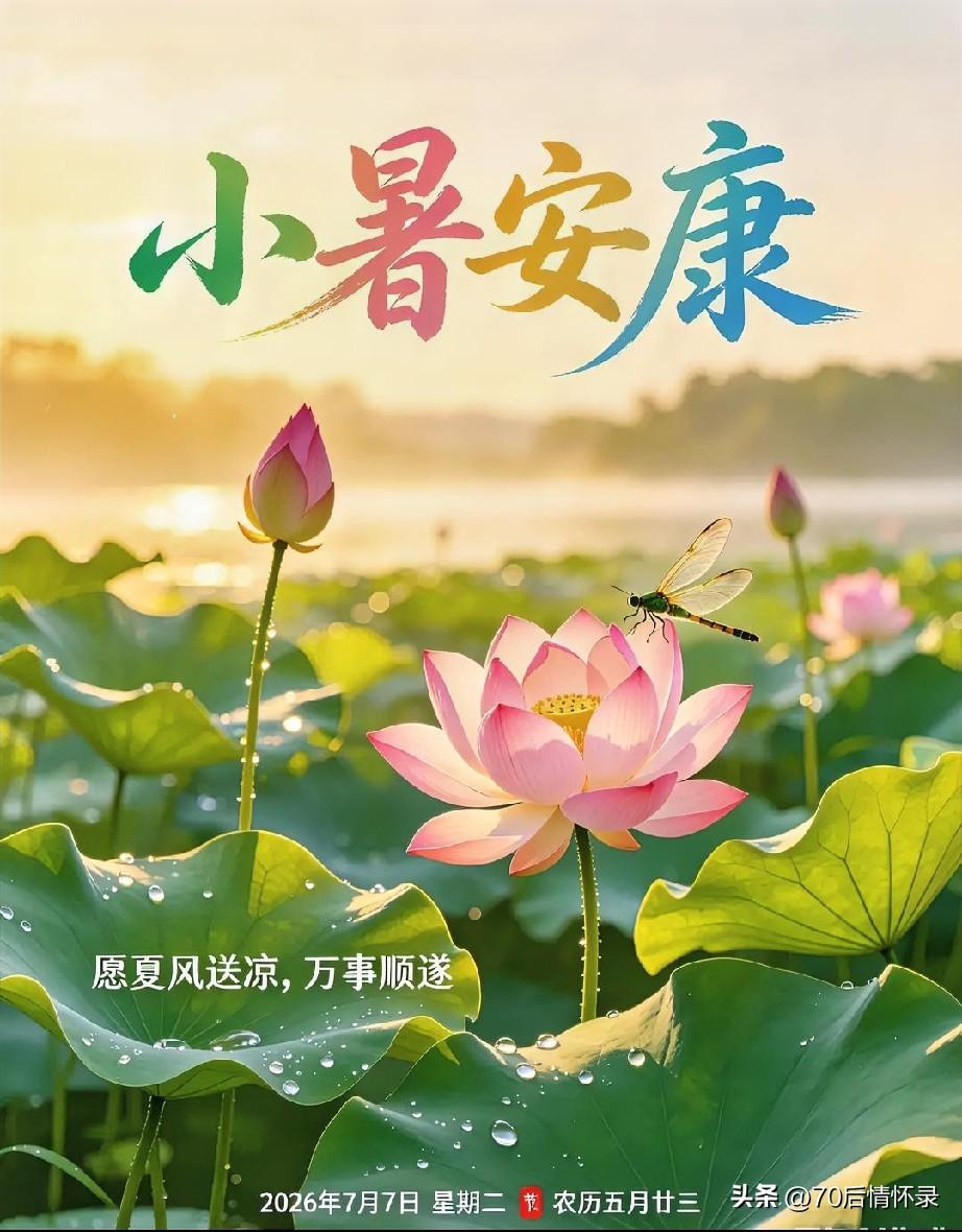 倏忽温风至，小暑入清夏。遥祝君安，清风绕身，暑气不侵，岁岁无忧。
​
竹喧闻夏雨