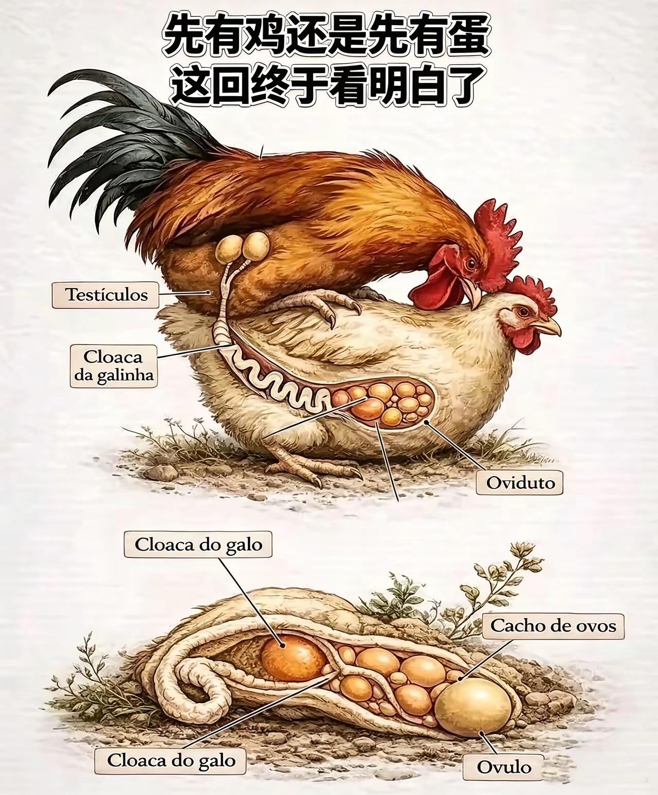 刷到这张图能解释先有鸡还是先有蛋，不过我看完更蒙圈了，大家看到底是先有鸡还是先有