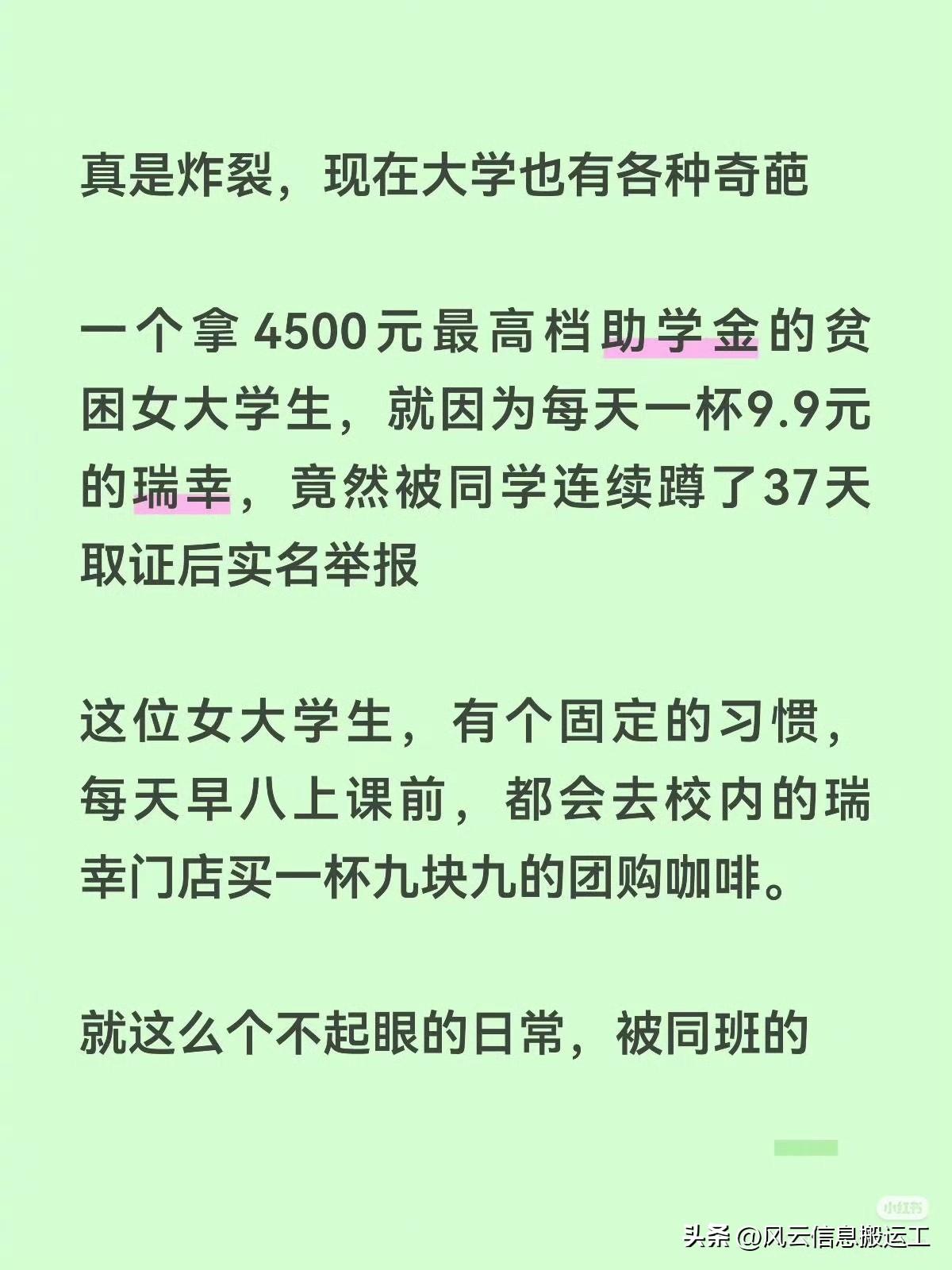 贫困女大学生每天一杯咖啡，被其他学生蹲了37天后，实名举报，真正的贫困生要为每天