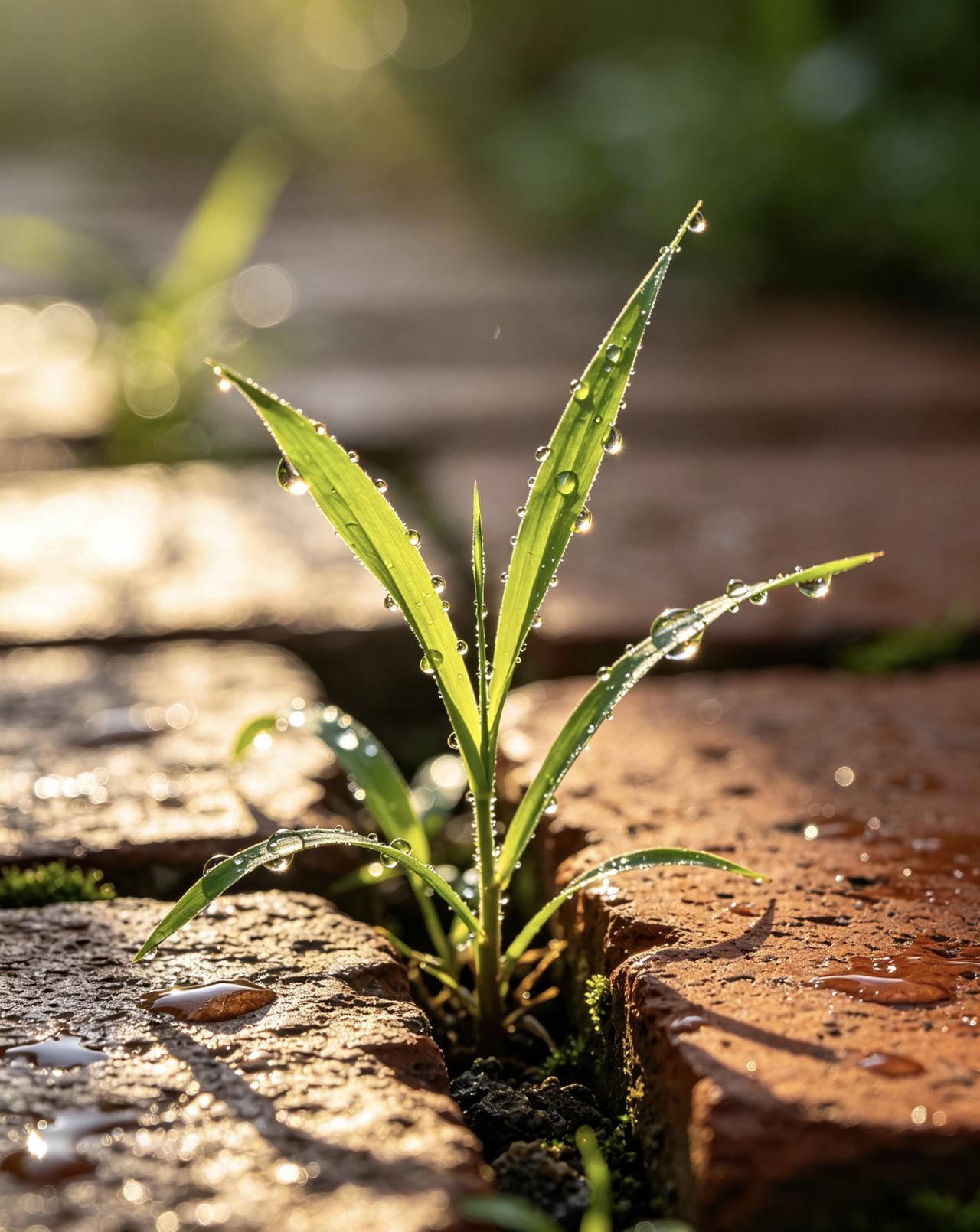 在平凡缝隙中寻找生机

今天等公交时，看到路边一株小草，硬是从水泥地的砖缝里钻了