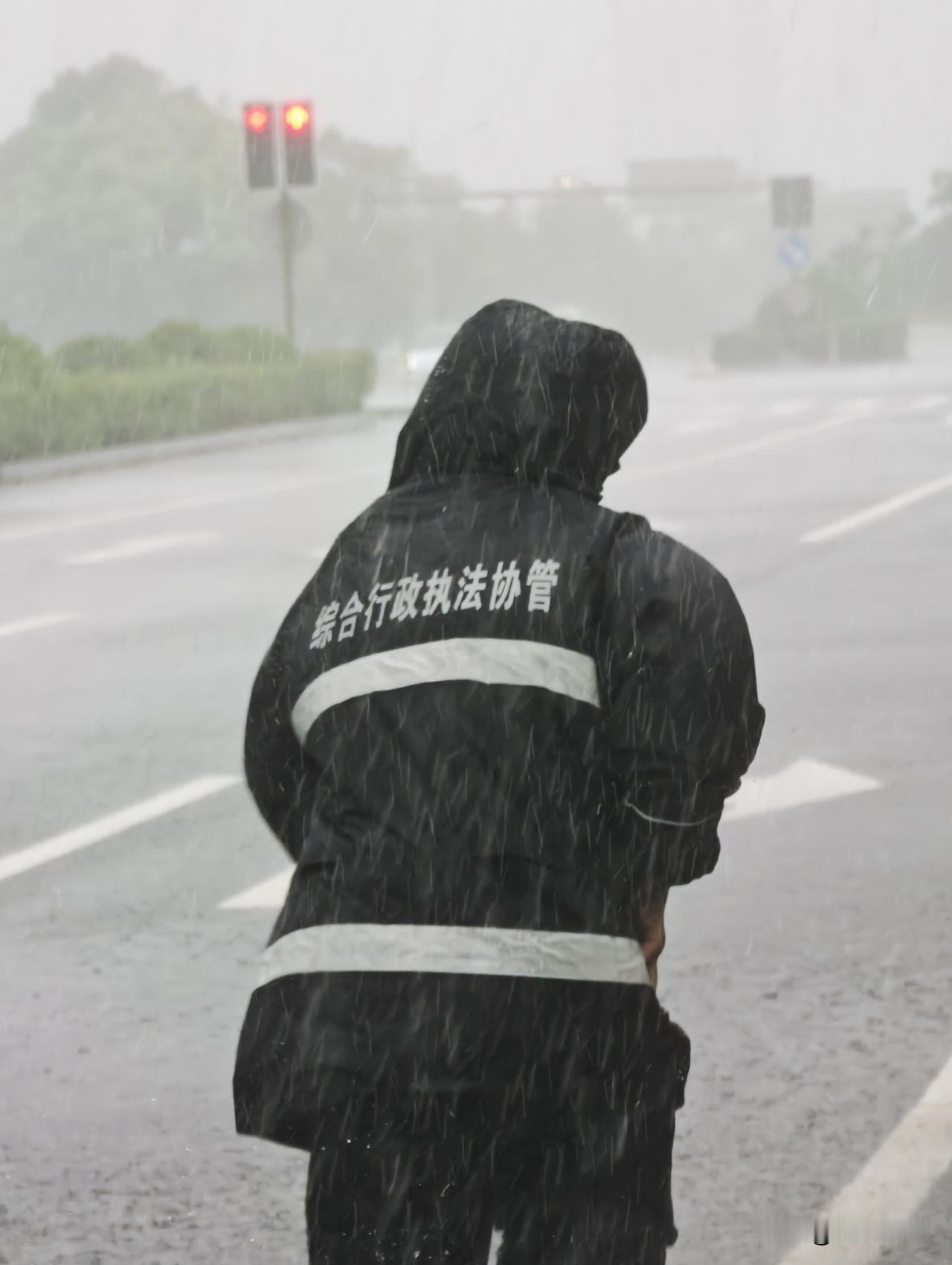 【台风“白海豚”中的综合执法（城管）队员】迎战台风“白海豚”，宁波执法蓝逆风在岗