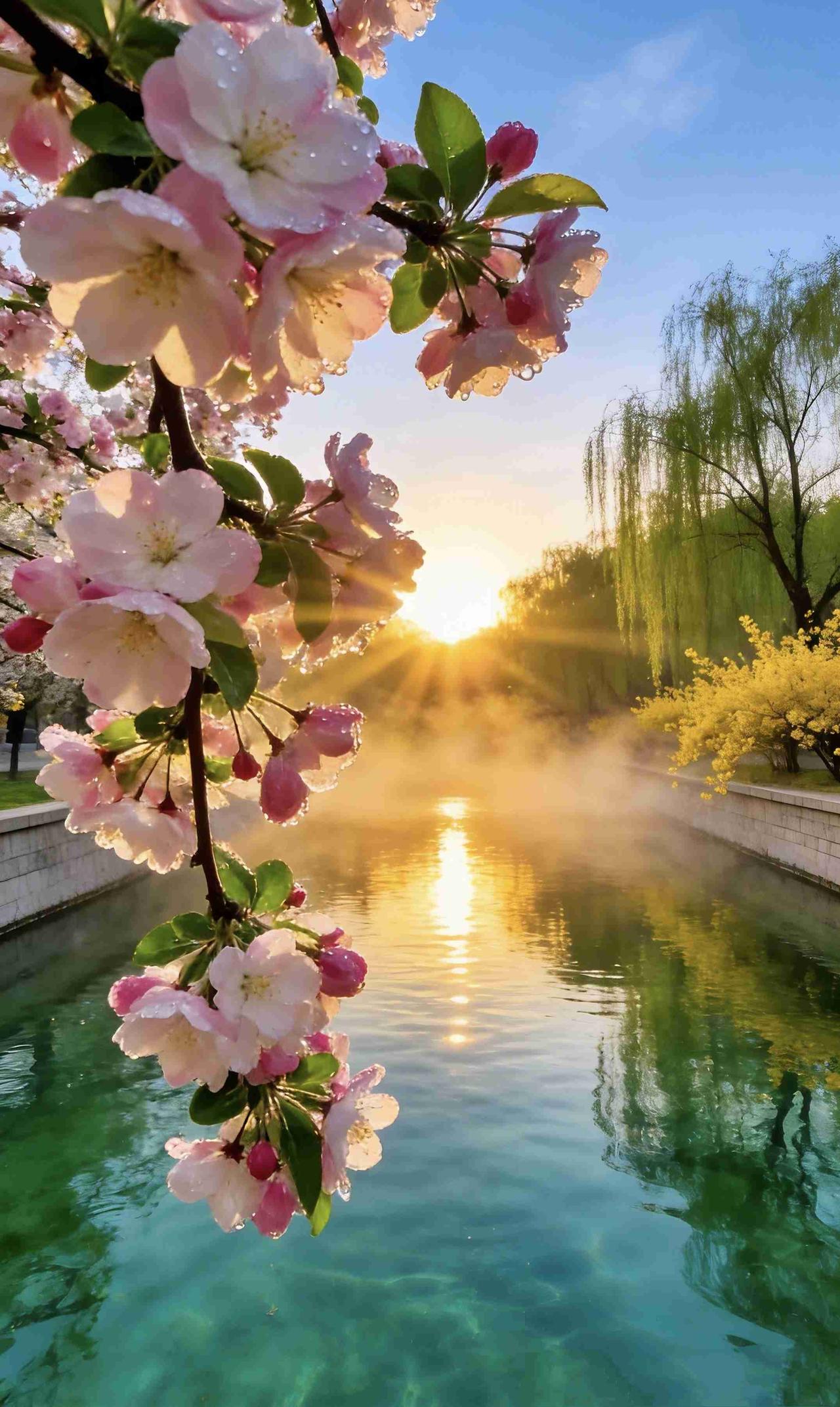 我的今日状态：😁轻松愉快
我这里的天气：☀️晴天
《春溪的黎明》
当第一缕朝阳