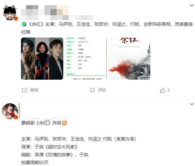 多个🍉主爆料，向涵之的下部剧搭档马伊琍，王佳佳，出演悬疑剧。

如果是真的，那