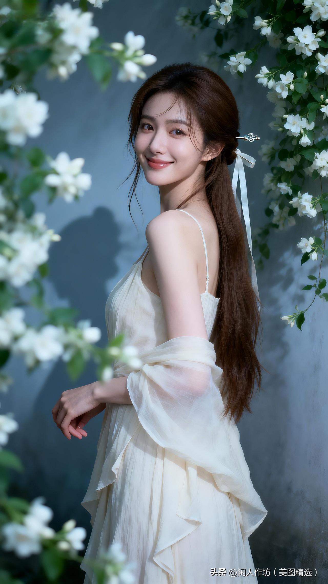 鲜花与香肩美女才是最般配的