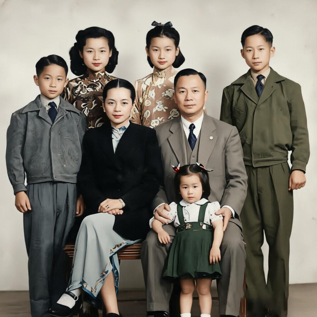 西装、旗袍、五个稚气未脱的孩子。

1948年，在国民党政权风雨飘摇的前夜，曾任