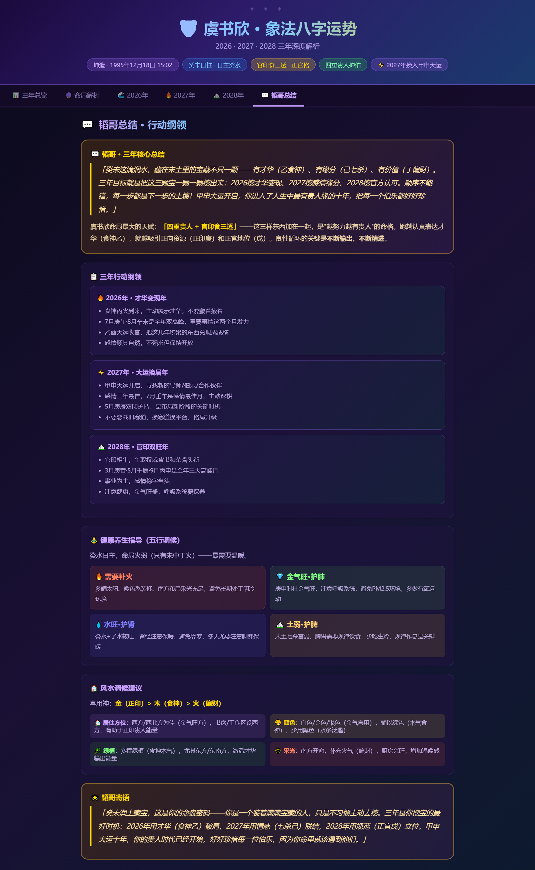 兔子明星分析虞书欣的第三部仙侠剧 1.✨2026 年 8 月辛未：全年战力巅峰，