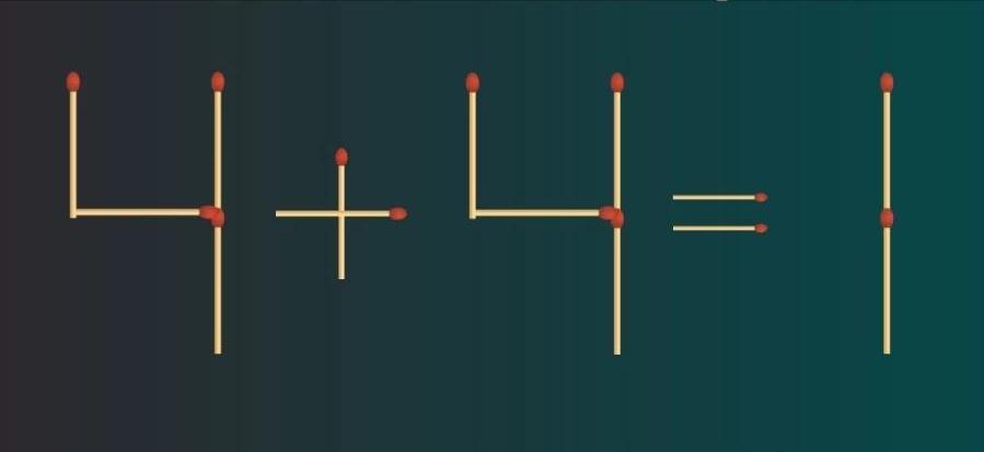 你能在65秒内移动两根火柴解决这个火柴头脑筋急转弯4+4=1吗？