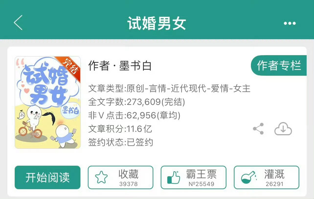 小说推荐：《试婚男女》 作者:墨书白简评：社牛财迷社畜vs高冷逼王霸总，豪门世家