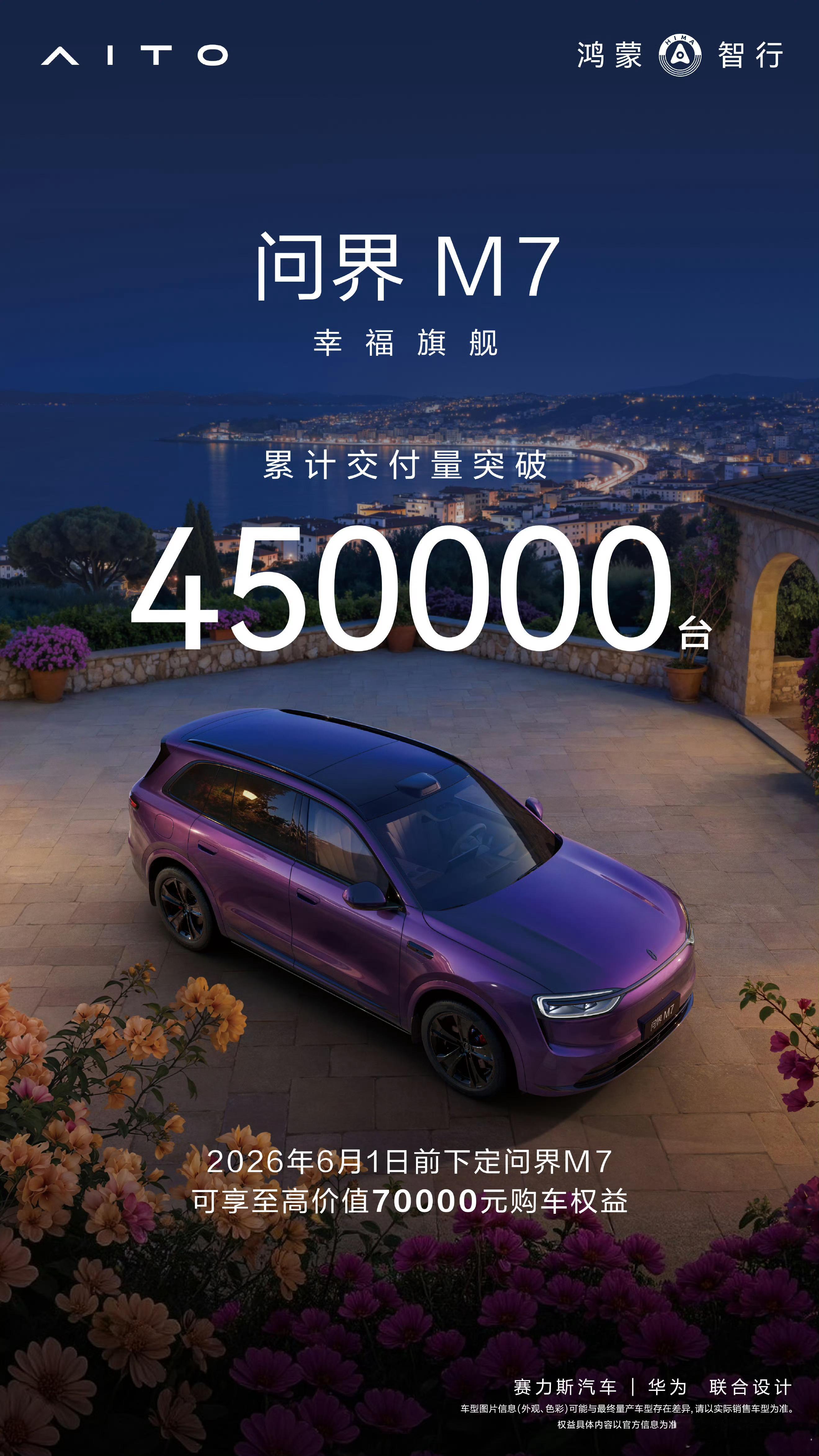 问界M7累计交付突破45万台，路上是真的多今年应该不会有改款了吧问界M7