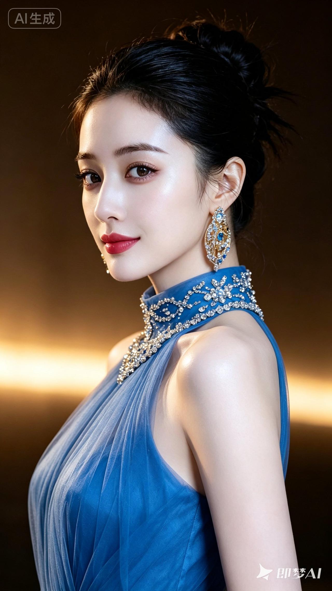 优雅蓝裙，闪耀珠宝，气质女神，尽显魅力！