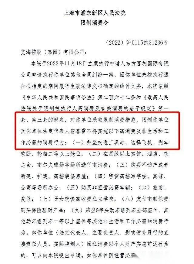 聊到董卿和密春雷，绕不开那张2022年浦东法院的限制消费令。
白纸黑字，一条写得