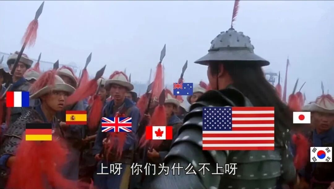 这张图应该最能体现出特朗普此时的心情。这次，美国开打之前没通知盟友，欧洲盟友没通