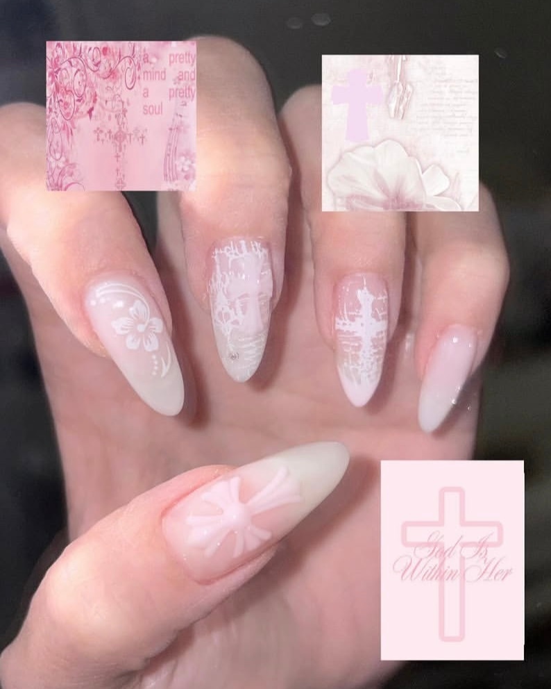 粉色白色系美甲款式分享by howlooknail ​​​
