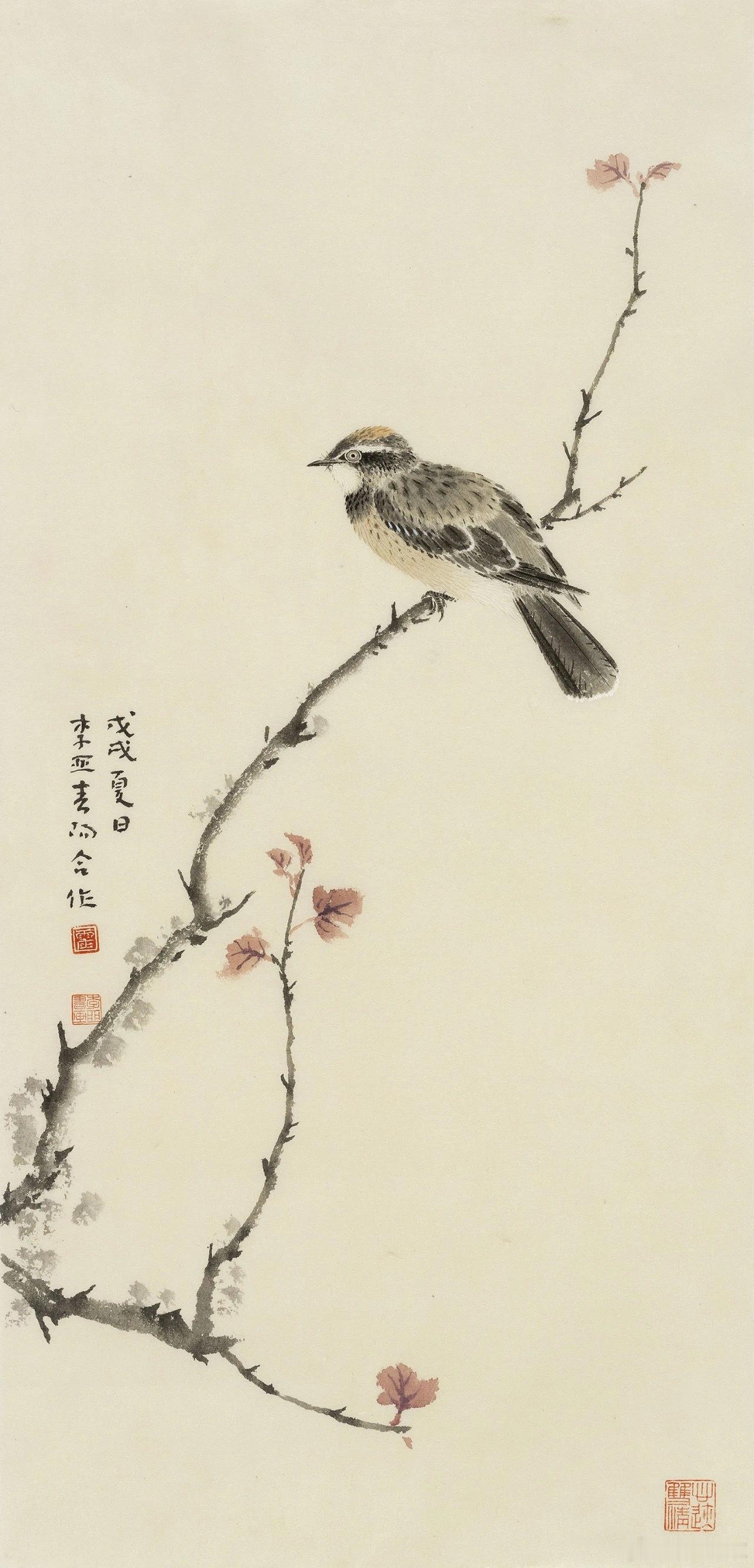 传统派丨李亚：花木相思树，禽鸟折枝图 ​​​