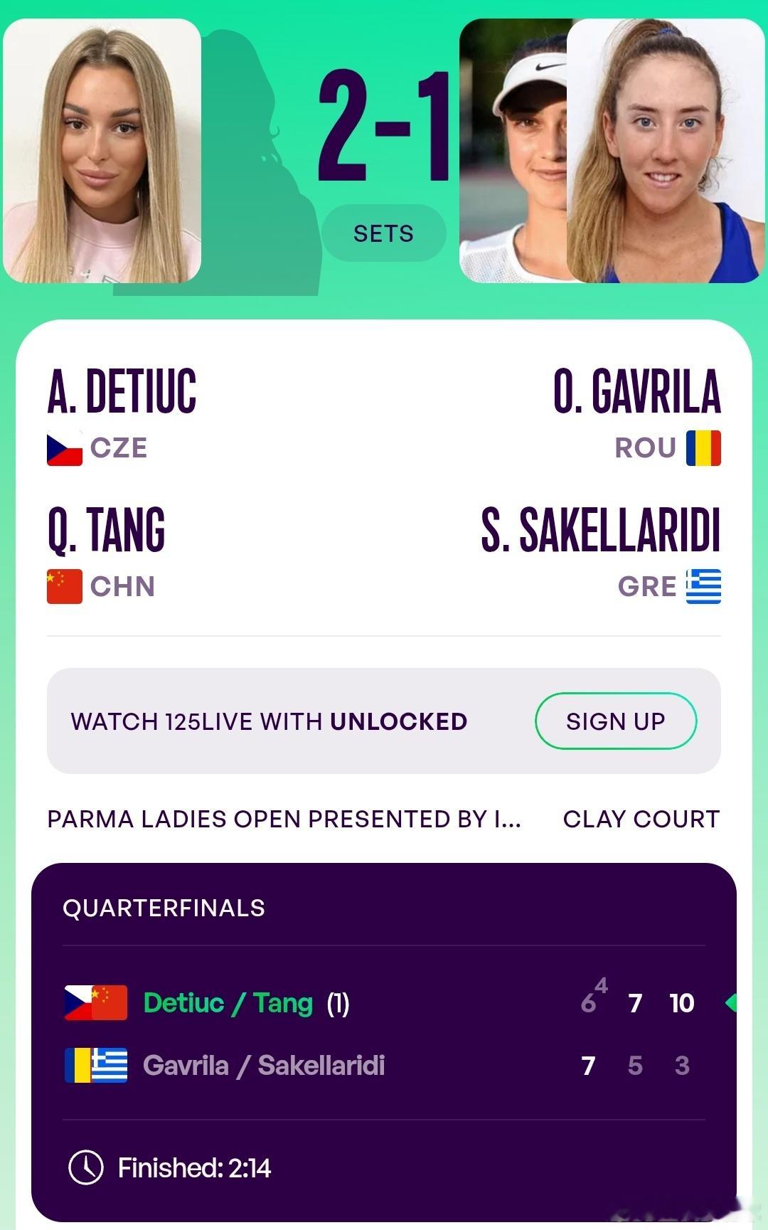 WTA125帕尔马站🇮🇹女双8进4头号种子汤千慧🇨🇳/德西乌克🇨🇿6