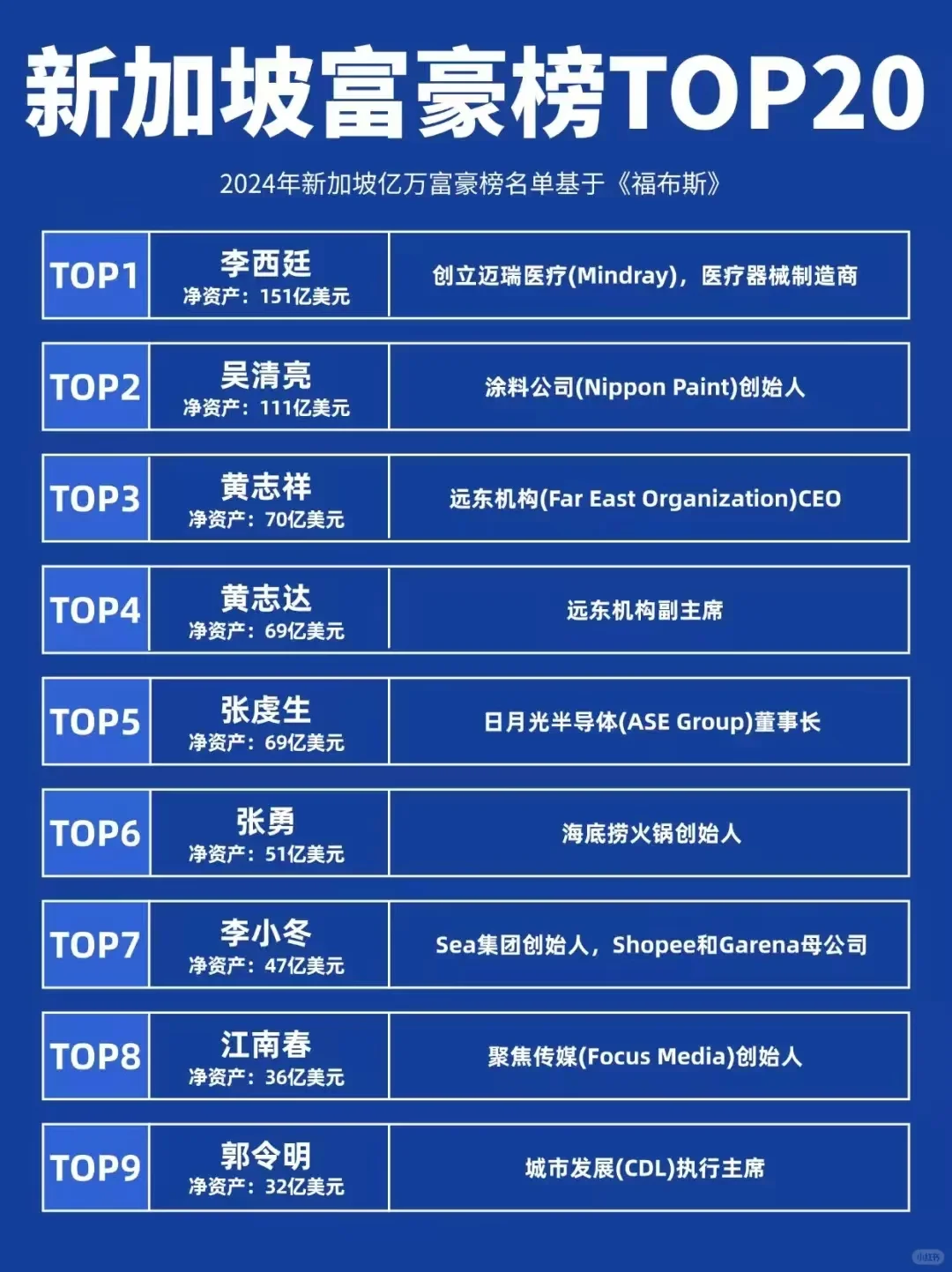 🇸🇬2024新加坡富豪榜