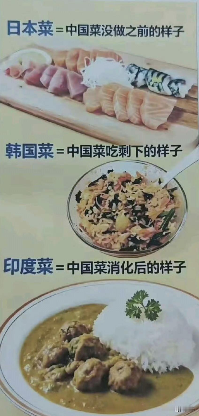 日本菜，韩国菜，印度菜～～～都有中国菜的影子！