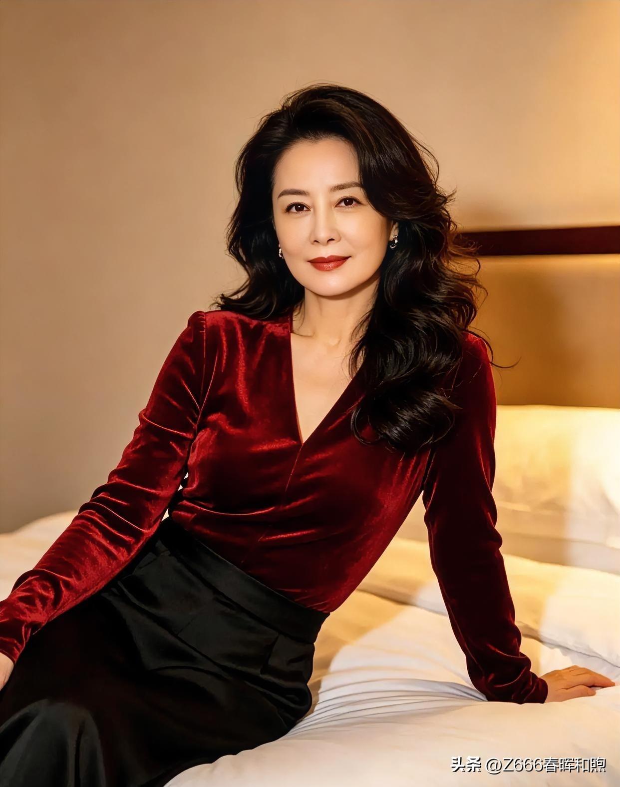 【现代散文诗 · 岁月沉香】

酒红丝绒，沉淀时光的温润；

墨发如瀑，倾泻从容