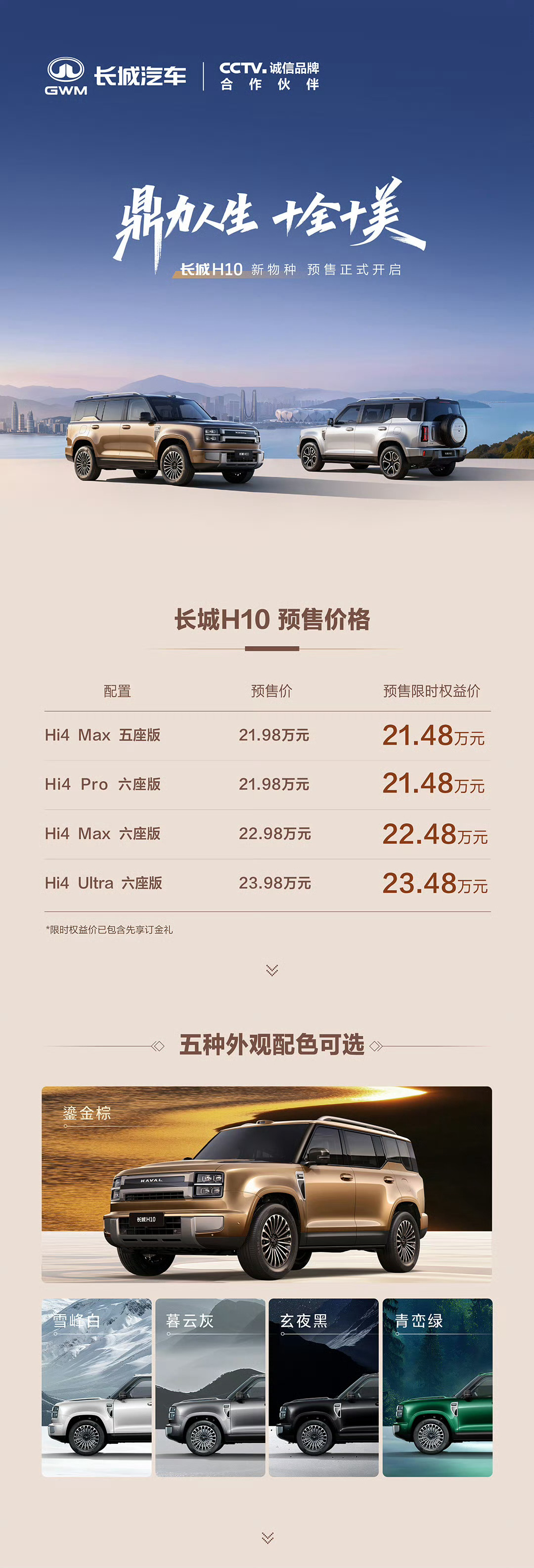 长城H10新车12小时订单22615台21.48万起，换来一台5299*2050