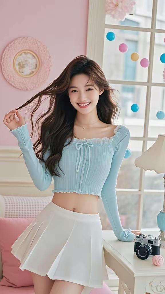 元气少女穿搭指南，清新蓝白搭配，甜美笑容满分！🌸📸