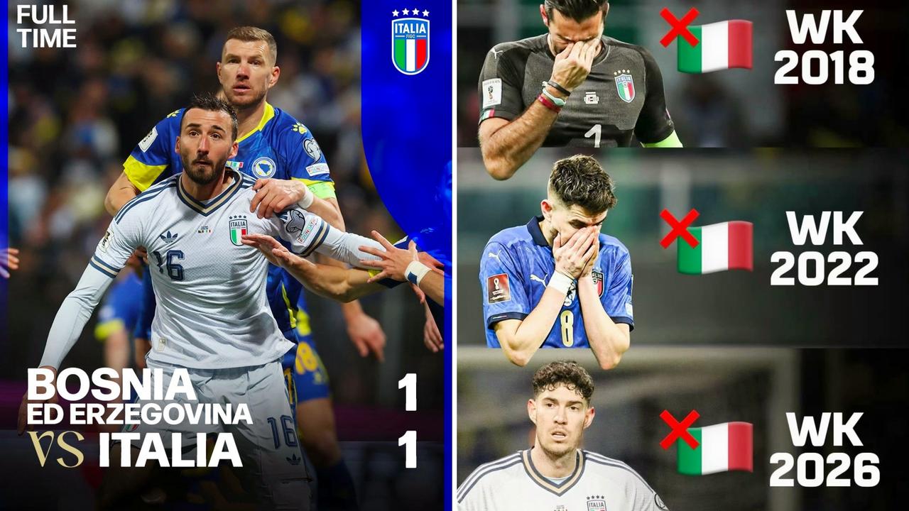 世预赛附加赛：十人意大利点球大战2-5波黑，连续三届无缘世界杯。
巴斯托尼染红，