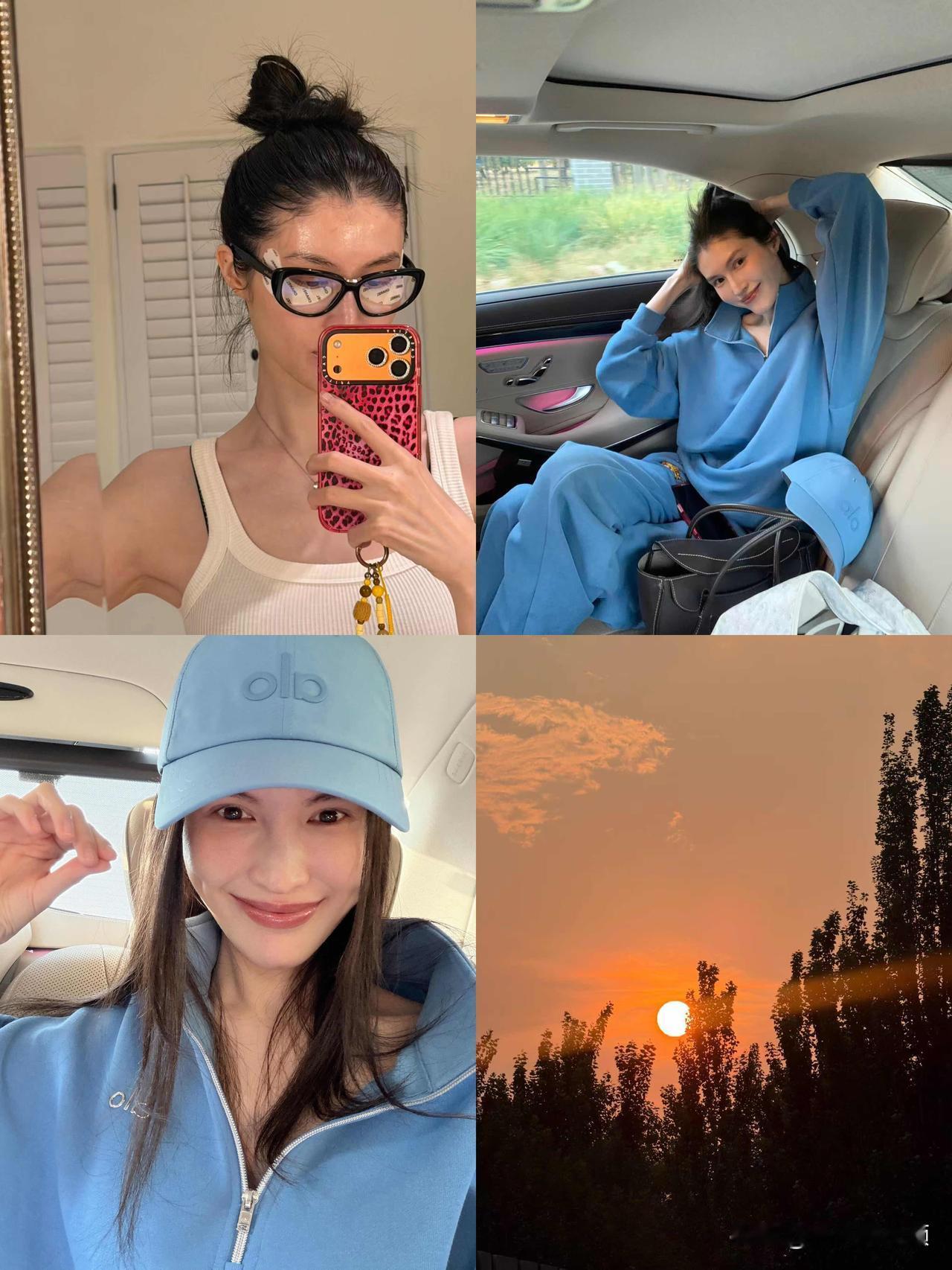❤️何穗晒出北京秋天日常📸
墨镜、卫衣、橘色晚霞，随性又鲜活。好好感受季节，认