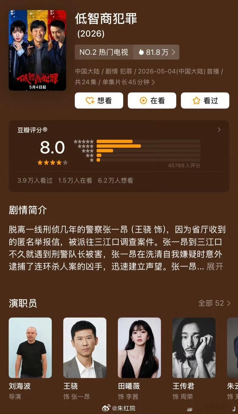 王骁 田曦薇低智商犯罪竟然8分！！好高的分，好久没有看到db开出这么高的分了…等