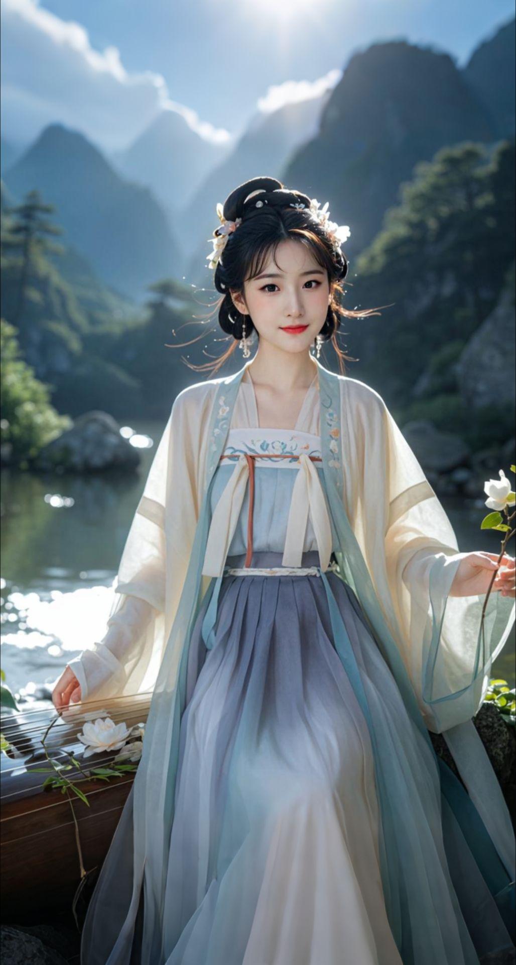 AI扩图 AI琴音山水佳人