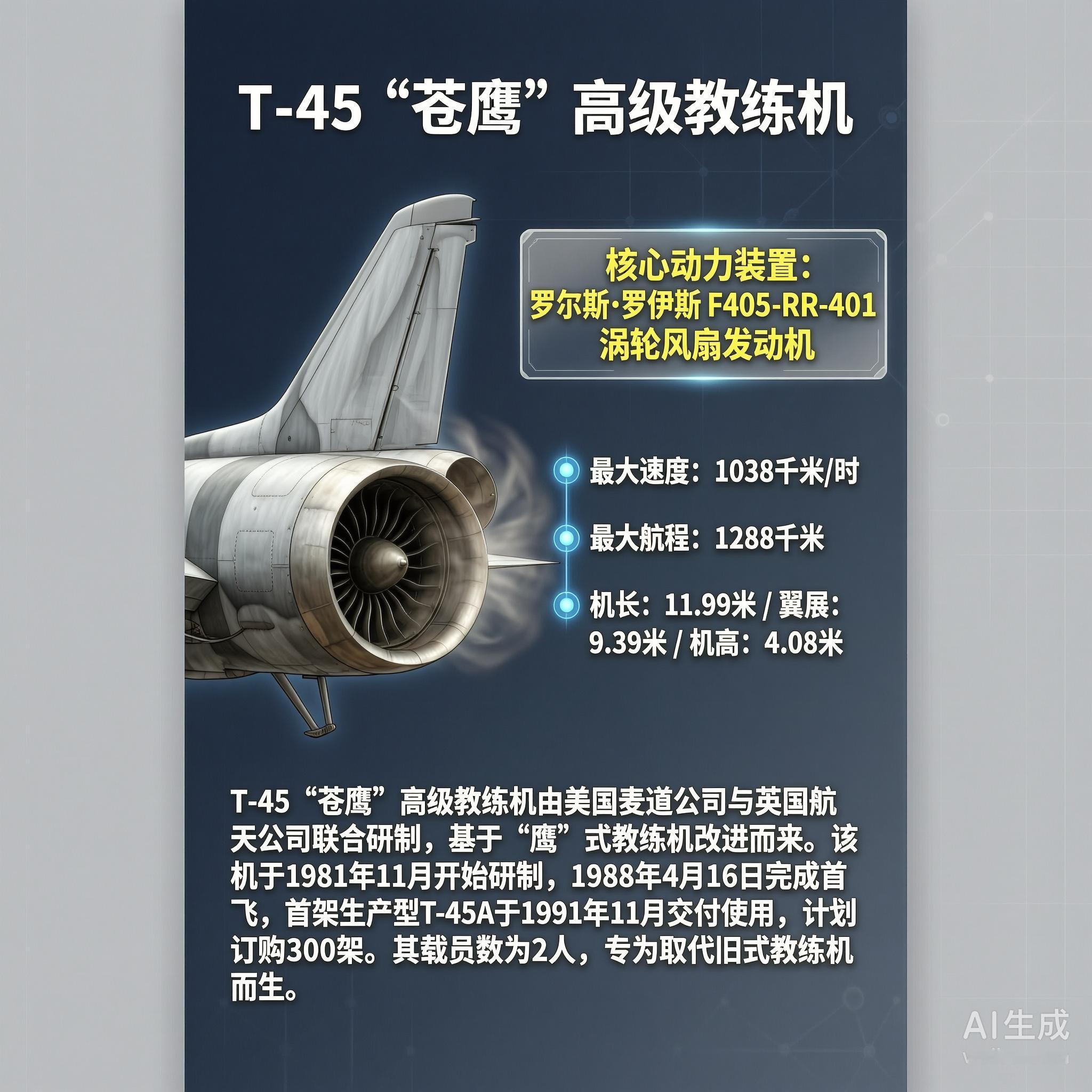 军事ai新视野 T-45“苍鹰”教练机［美］机长：11.99米翼展：9.39米机