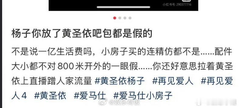 #博主说黄圣依的包是假的#杨子说每年给黄圣依“一个小目标”的零花钱，应该不至于买