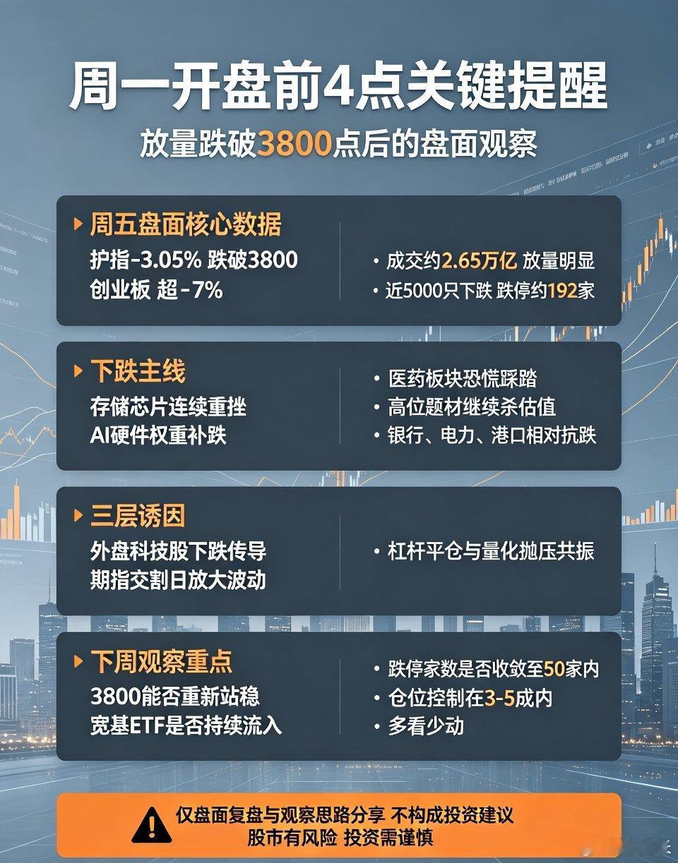 下周一开盘前4点关键提醒，暴跌后切勿盲目抄底一、周五盘面复盘：市场正式进入恐慌踩