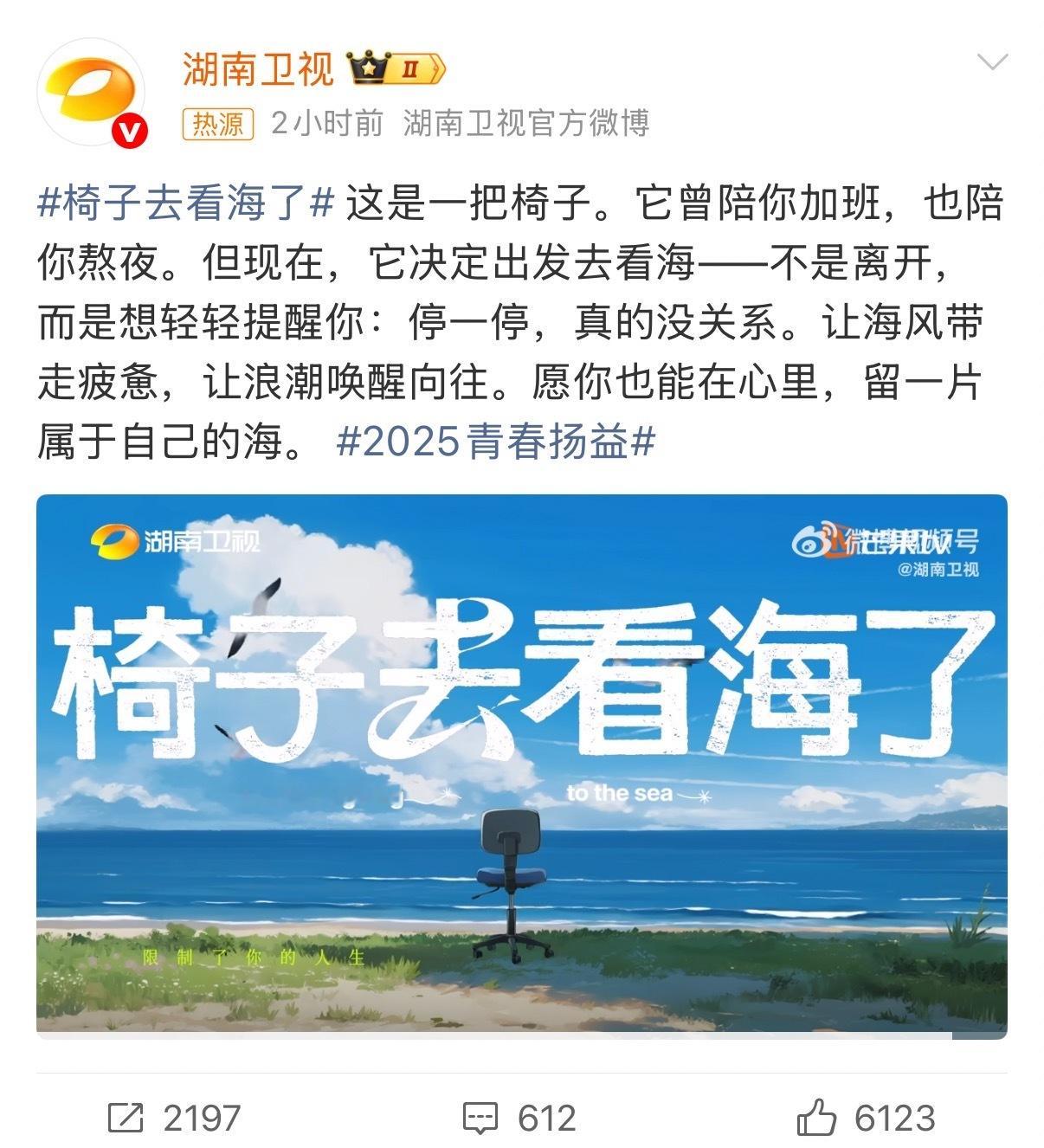椅子去看海了 不得不说，湖南卫视拍公益片是有自己的章法的，[点赞]这条太有质感了