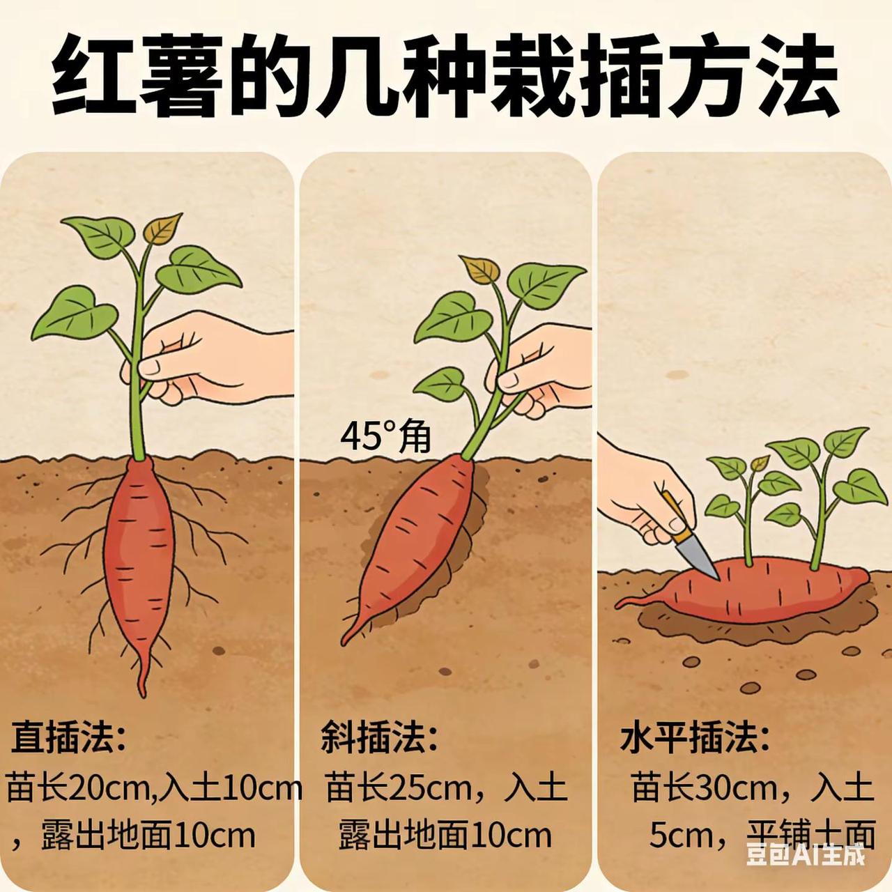 红薯苗的几种栽插方法。种植小技巧 红薯种植 红薯高产栽法 红薯苗的几种栽插方法
